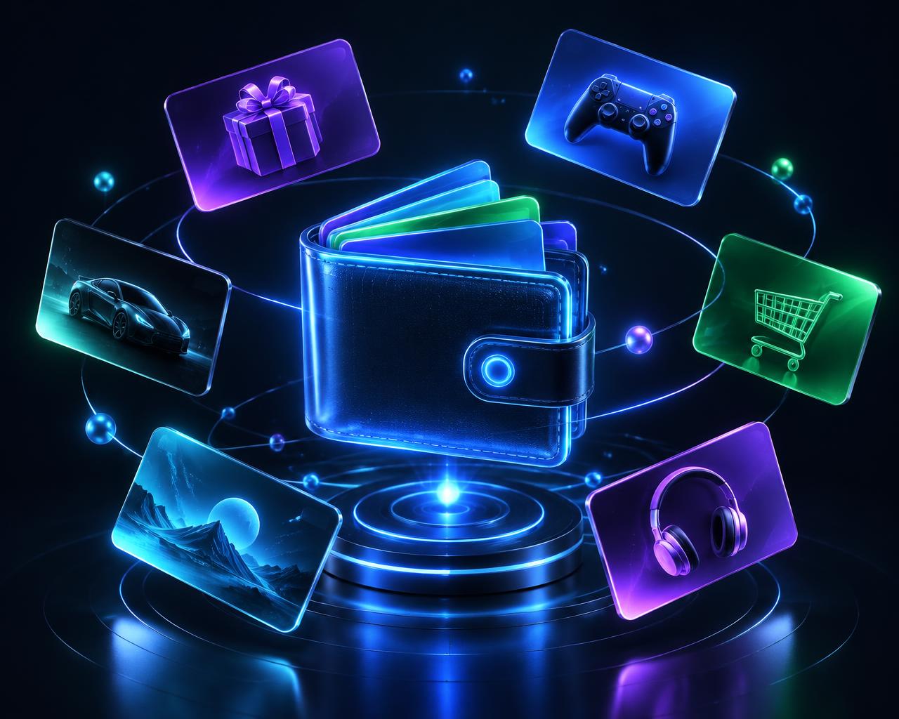 بطاقات هدايا رقمية حول محفظة إلكترونية